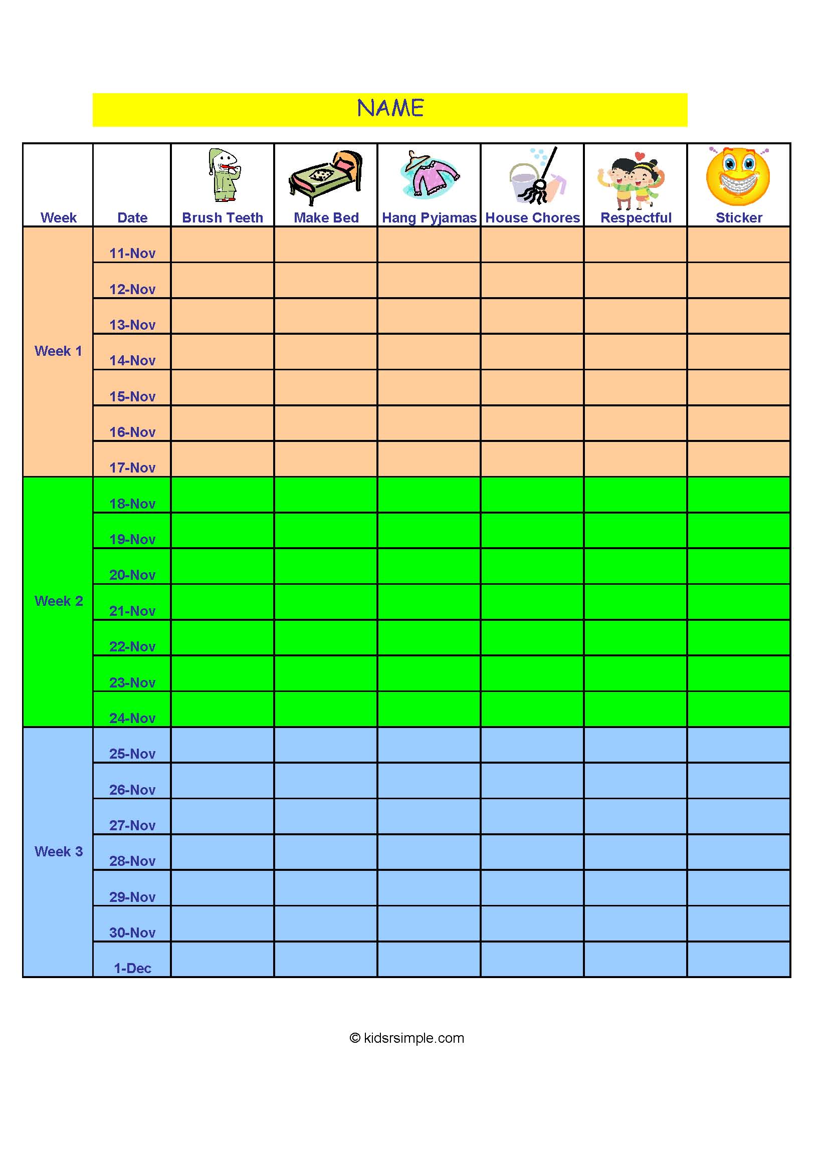 Morning Routine Reward Chart Kids R Simple