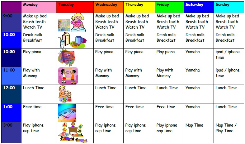 Timetable for holidays - Kids 'R' Simple